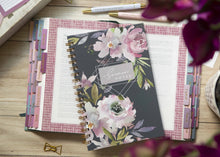 Load image into Gallery viewer, beautiful-floral-sermon-notes-journal-for-women-laying-on-bible-with-ombre-bible-tabs
