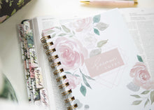 Load image into Gallery viewer, white-and-pink-floral-sermon-notebook-for-church-notes
